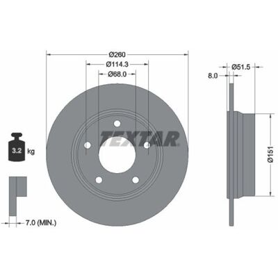 TEXTAR Remschijf Renault Arkana I - 114.3mm, 8mm, Voor/Achter TEXTAR Remschijf Renault Arkana I - 114.3mm, 8mm, Voor/Achter
