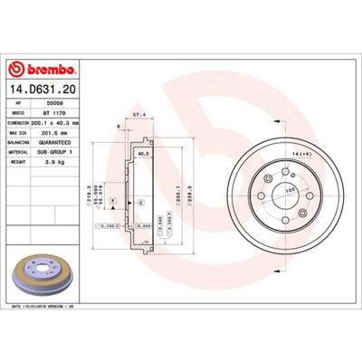 Brembo Remtrommel 14.D631.20 voor Mazda - Trommelrem Brembo Remtrommel 14.D631.20 voor Mazda - Trommelrem