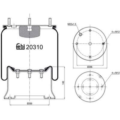 FEBI Bilstein Veersok - M12x1.75, M22x1.5, 286/200mm - Veersok FEBI Bilstein Veersok - M12x1.75, M22x1.5, 286/200mm - Veersok
