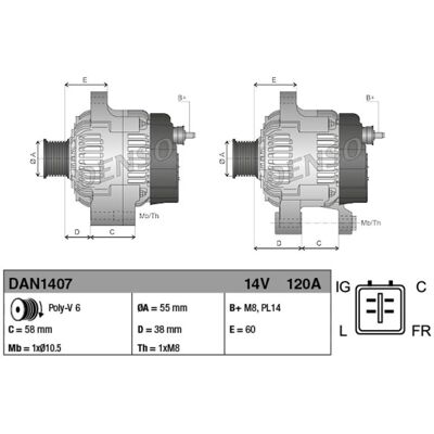 DENSO DAN1407 Alternator - 120A, 14V, OE-kwaliteit DENSO DAN1407 Alternator - 120A, 14V, OE-kwaliteit