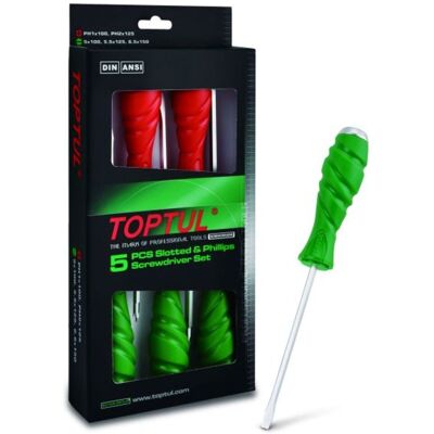TOPTUL Schroevendraaier Set 5 stuks - PH1, PH2 - 5.5x125, 6.5x150, 5x100mm TOPTUL Schroevendraaier Set 5 stuks - PH1, PH2 - 5.5x125, 6.5x150, 5x100mm