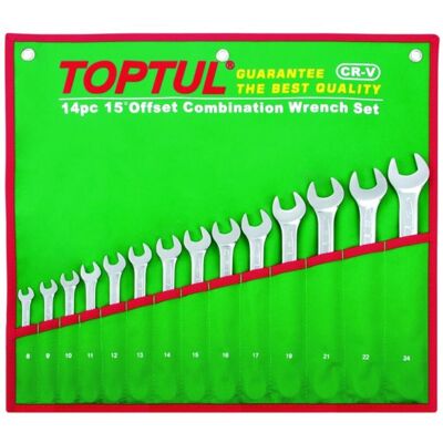 Steeksleutels, steeksleutelset TOPTUL 14Stk 8-24mm 15 Grad abgewinkelt Steeksleutels, steeksleutelset TOPTUL 14Stk 8-24mm 15 Grad abgewinkelt
