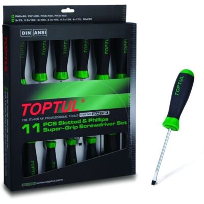 TOPTUL GAAE1101 Schroevendraaierset - Plat en Phillips - 11 stuks TOPTUL GAAE1101 Schroevendraaierset - Plat en Phillips - 11 stuks