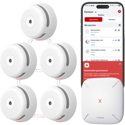 X-Sense Link+ Pro bundel - 5 Slimme rookmelders en Base Station X-Sense Link+ Pro bundel - 5 Slimme rookmelders en Base Station