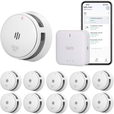 SAVS Linksmart® bundel - 10 Slimme rookmelders en Base Station SAVS Linksmart® bundel - 10 Slimme rookmelders en Base Station