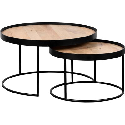 QUVIO Salontafel Sara - Set van 2 - Groot en klein - FSC®-gecertificeerd mangohout - Metaal - Zwart - Naturel QUVIO Salontafel Sara - Set van 2 - Groot en klein - FSC®-gecertificeerd mangohout - Metaal - Zwart - Naturel