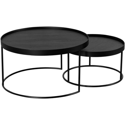 QUVIO Salontafel Sara - Set van 2 - Groot en klein - FSC®-gecertificeerd mangohout - Metaal - Zwart QUVIO Salontafel Sara - Set van 2 - Groot en klein - FSC®-gecertificeerd mangohout - Metaal - Zwart