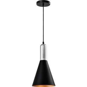 QUVIO Hanglamp modern - Kegelvorm - Zilveren bovenkant - D 19 cm - Zwart QUVIO Hanglamp modern - Kegelvorm - Zilveren bovenkant - D 19 cm - Zwart