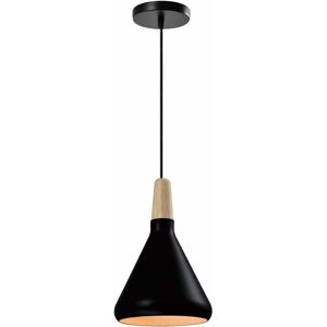QUVIO Hanglamp Scandinavisch - Kegel design - Houten kop - D 17 cm - Zwart QUVIO Hanglamp Scandinavisch - Kegel design - Houten kop - D 17 cm - Zwart