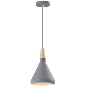 QUVIO Hanglamp Scandinavisch - Kegel design - Houten kop - D 17 cm - Grijs QUVIO Hanglamp Scandinavisch - Kegel design - Houten kop - D 17 cm - Grijs