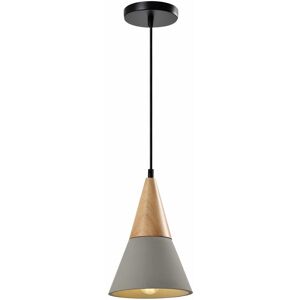 QUVIO Hanglamp landelijk - Kegel van beton - Houten kop - D 18 cm - Grijs QUVIO Hanglamp landelijk - Kegel van beton - Houten kop - D 18 cm - Grijs
