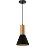 QUVIO Hanglamp landelijk - Betonnen lamp - Houten kop - D 15 cm - Zwart