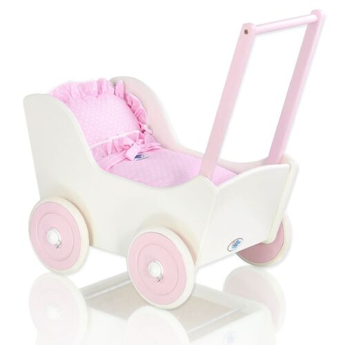 My Sweet Baby Houten Poppenwagen Wit/Roze-Exclusief beddengoed