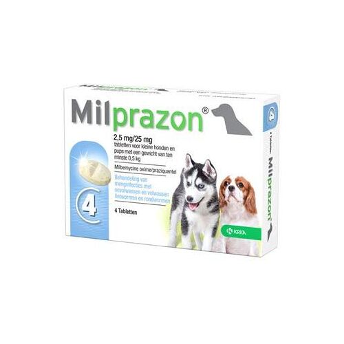 Krka milprazon ontwormingstabletten hond (>0,5 KG 2,5 MG/25 MG 4 TBL)