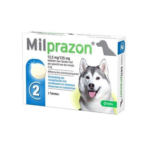 Krka milprazon ontwormingstabletten hond (>5 KG 12,5 MG/125 MG 2 TBL)