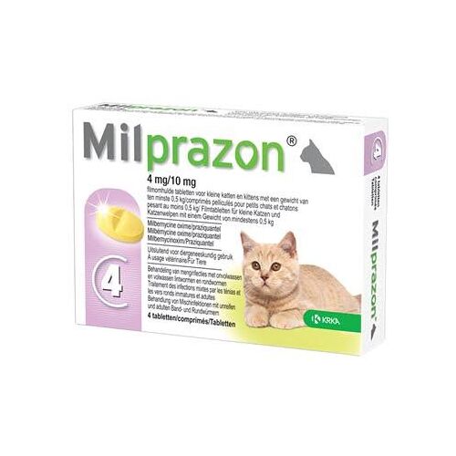 Krka milprazon ontwormingstabletten kat (>0,5 KG 4 MG/10 MG 4 TBL)