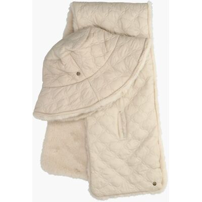 House Of Ord - Cape Town Frosty Bucket & Scarf Set Beige & Hoed Set Wit House Of Ord - Cape Town Frosty Bucket & Scarf Set Beige & Hoed Set Wit