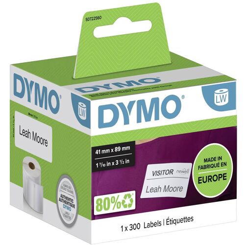 DYMO Rol met etiketten 11356 S0722560 89 x 41 mm Papier Wit 300 stuk(s) Weer verwijderbaar Etiketten voor naambordjes