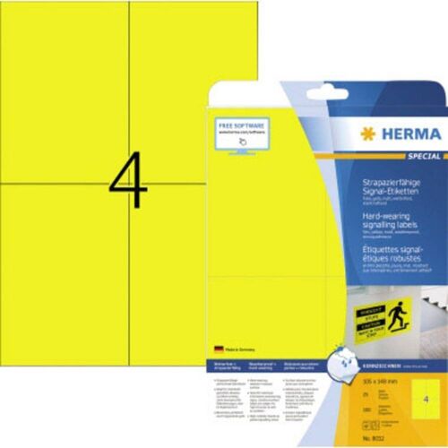 Herma 8032 Folie-etiketten 105 x 148 mm Geel 100 stuk(s) Extra sterk hechtend Laser (zwart/wit), Laser (kleur), Kopiëren (zwart/wit), Kopiëren (kleur)