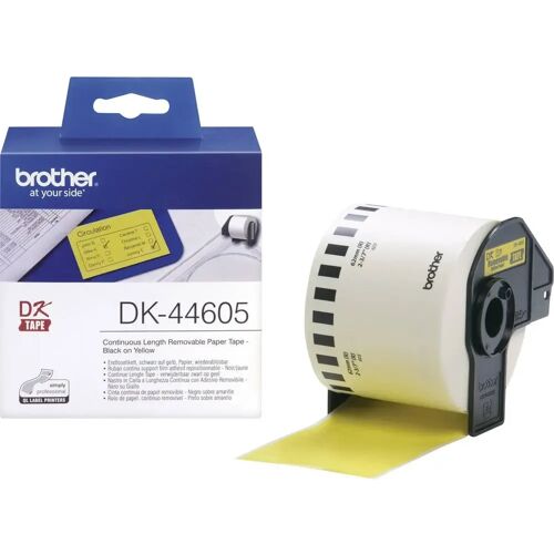 Brother DK-44605 Rol met etiketten 62 mm x 30.48 m Papier Geel 1 stuk(s) Weer verwijderbaar DK44605 Universele etiketten