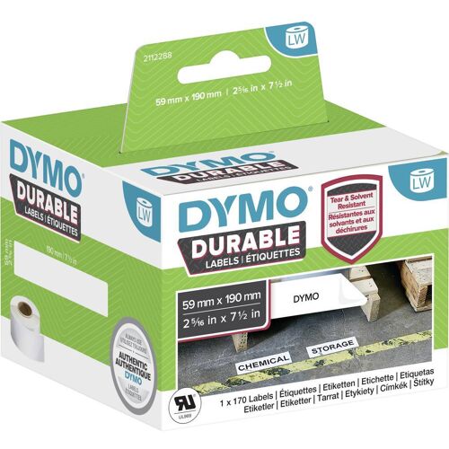 DYMO Rol met etiketten 190 x 59 mm Polypropyleen folie Wit 170 stuk(s) Permanent hechtend 2112288 Universele etiketten, Adresetiketten