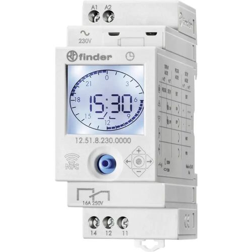 Finder 12.51.8.230.0000 Schakelklok voor DIN-rails 230 V/AC 1x wisselcontact 16 A 250 V/AC Dagprogramma, Weekprogramma