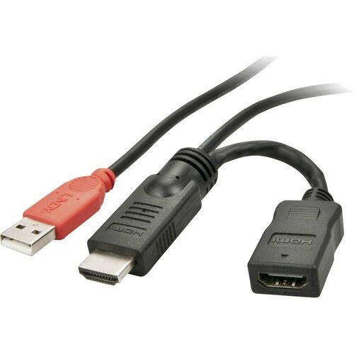 LINDY 41080 HDMI-kabel HDMI Stroomkabel HDMI-A-stekker, USB-A stekker, HDMI-A-bus 0.15 m Zwart