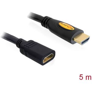 Delock 83082 HDMI-kabel HDMI Verlengkabel HDMI-A-stekker, HDMI-A-bus 5.00 m Zwart Vergulde steekcontacten