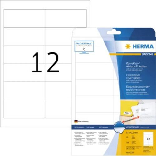 Herma 4228 Correctie-etiketten 97 x 42.3 mm Papier, mat Wit 300 stuk(s) Permanent hechtend Laser (zwart/wit), Kopiëren (zwart/wit), Laser (kleur), Kopiëren