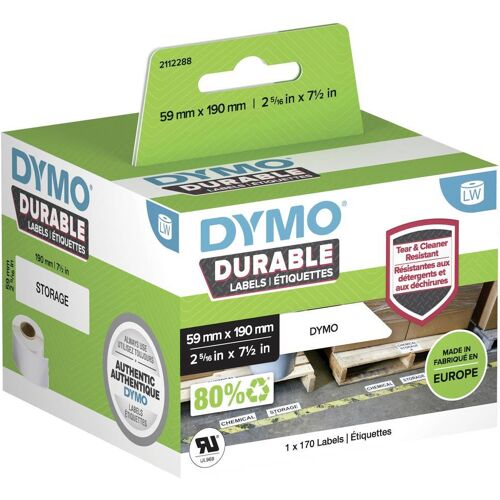 DYMO Rol met etiketten 190 x 59 mm Polypropyleen folie Wit 170 stuk(s) Permanent hechtend 2112288 Universele etiketten, Adresetiketten