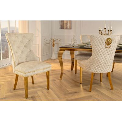 Deluxe stoel beige met leeuwenkop gouden poten Deluxe stoel beige met leeuwenkop gouden poten