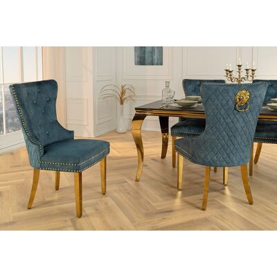 Deluxe eetkamerstoel petrol blauw gouden poten Deluxe eetkamerstoel petrol blauw gouden poten