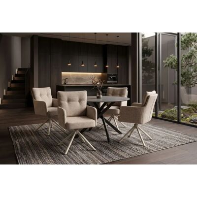 Beige draaibare eetkamerstoel met beige metalen poten Beige draaibare eetkamerstoel met beige metalen poten