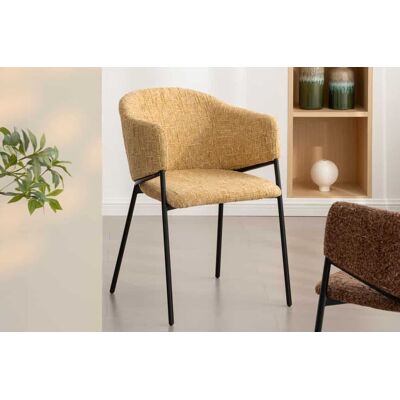 Eetkamerstoel Noble geel chenille stof met zwart frame Eetkamerstoel Noble geel chenille stof met zwart frame