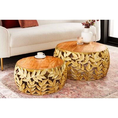 Salontafel set leaf goud acaciahout Salontafel set leaf goud acaciahout