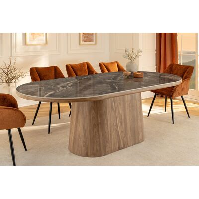 ovale eettafel walnoot grijs marmerlook tafelblad keramiek 200 cm ovale eettafel walnoot grijs marmerlook tafelblad keramiek 200 cm