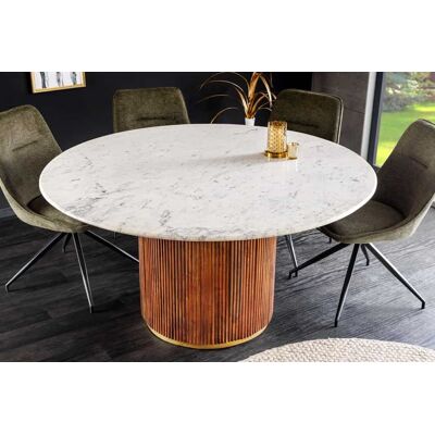 Ronde eettafel wit marmer mangohout 140 cm Ronde eettafel wit marmer mangohout 140 cm