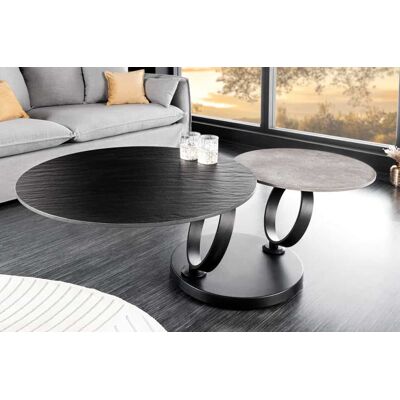 Draaibare salontafel zwart grijs keramiek 80-134 cm Draaibare salontafel zwart grijs keramiek 80-134 cm
