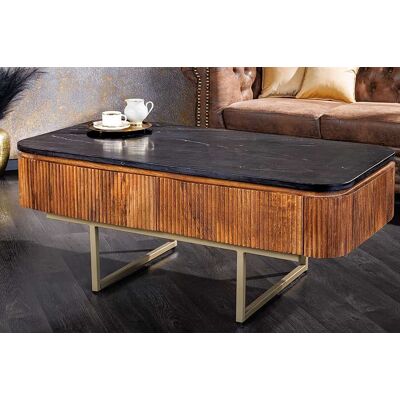 Salontafel mangohout met zwart marmer 110cm Salontafel mangohout met zwart marmer 110cm