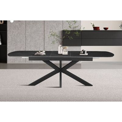 Uitschuifbare eetkamertafel zwart keramiek 180-220 cm Uitschuifbare eetkamertafel zwart keramiek 180-220 cm