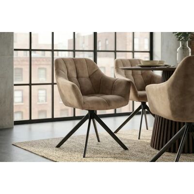 Draaibare velvet eetkamerstoel champagne greige Draaibare velvet eetkamerstoel champagne greige
