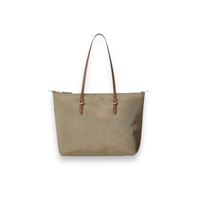 Lauren Ralph Laurenvoor vrouwen. 431916737003 Keaton beige nylon tote tas medium (OSFA), Casual, Gerecycled nylon Lauren Ralph Laurenvoor vrouwen. 431916737003 Keaton beige nylon tote tas medium (OSFA), Casual, Gerecycled nylon