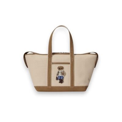 Polo Ralph Laurenvoor vrouwen. 428P18486001 Mini shopper tas van canvas met Polo Bear beige (OSFA), Casual, Katoen Polo Ralph Laurenvoor vrouwen. 428P18486001 Mini shopper tas van canvas met Polo Bear beige (OSFA), Casual, Katoen
