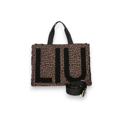 Liu Jovoor vrouwen. 2F6037-T6089 Grote Tote Tas met bruine Dierenprint (OSFA), Casual, Polyester Liu Jovoor vrouwen. 2F6037-T6089 Grote Tote Tas met bruine Dierenprint (OSFA), Casual, Polyester