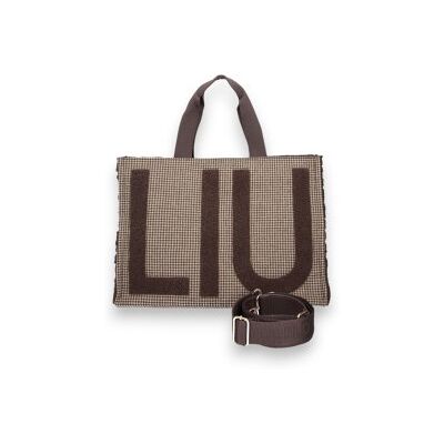 Liu Jovoor vrouwen. 2F6037-T0300 Grote bruine geruite canvas draagtas (OSFA), Casual, Polyester Liu Jovoor vrouwen. 2F6037-T0300 Grote bruine geruite canvas draagtas (OSFA), Casual, Polyester