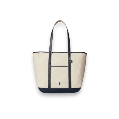 Polo Ralph Laurenvoor vrouwen. 428968158002 Beige canvas medium shopper draagtas (OSFA), Casual, Katoen, Marineblauw Polo Ralph Laurenvoor vrouwen. 428968158002 Beige canvas medium shopper draagtas (OSFA), Casual, Katoen, Marineblauw