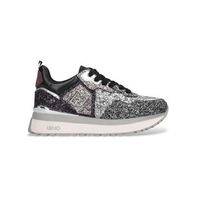 Liu Jovoor vrouwen. BF5009TX007S3810 Sportschoenen met plateau en zwarte glitter (38), Leer, 3 tot 5 cm, Veters, Casual Liu Jovoor vrouwen. BF5009TX007S3810 Sportschoenen met plateau en zwarte glitter (38), Leer, 3 tot 5 cm, Veters, Casual