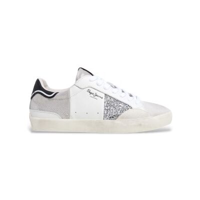 Pepe Jeansvoor vrouwen. PLS31598 Leren schoenen Lane wit, zilver (37), Plat, Veters, Casual Pepe Jeansvoor vrouwen. PLS31598 Leren schoenen Lane wit, zilver (37), Plat, Veters, Casual