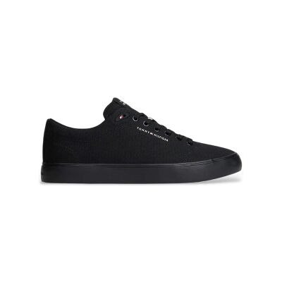 Tommy Hilfigervoor mannen. FM0FM05817 Canvas sportschoenen met zwart logo (44), Stof, Plat, Veters, Casual, Doek Tommy Hilfigervoor mannen. FM0FM05817 Canvas sportschoenen met zwart logo (44), Stof, Plat, Veters, Casual, Doek