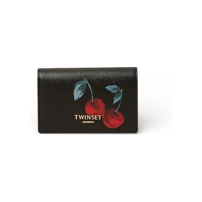 Twinsetvoor vrouwen. 261TL8030 Zwarte kersenprint portemonnee (OSFA), Casual, Polyurethaan Twinsetvoor vrouwen. 261TL8030 Zwarte kersenprint portemonnee (OSFA), Casual, Polyurethaan